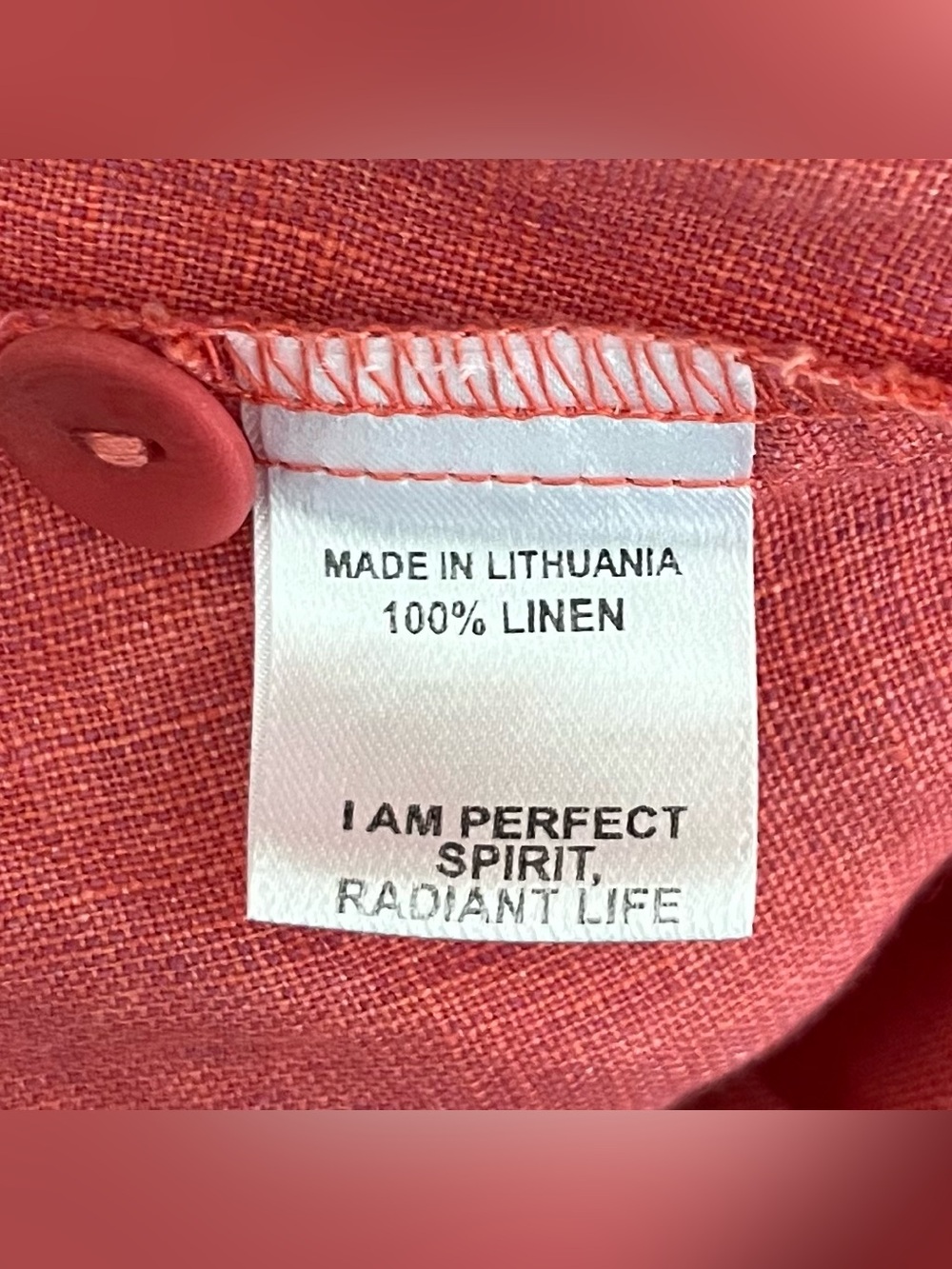FLAX Women's 100% Linen Tunic Top Shirt Size L Pink Salmon Button Back Summer - Picture 6 of 6